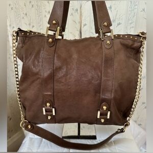 Juicy Couture Vintage Brown Leather Tote Gold Accents